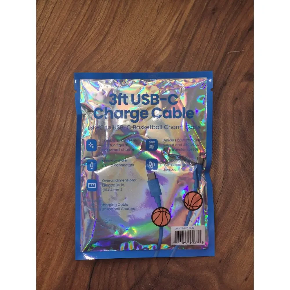 Target 3 Foot Long Blue USB-C to USB-C Phone Charger With Basketball Charms sb31